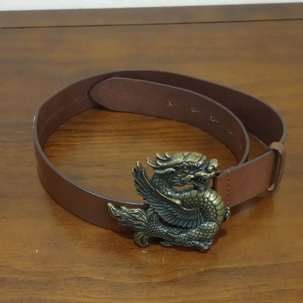 Nick & Nora Dragon Buckle Leather Belt, Size M